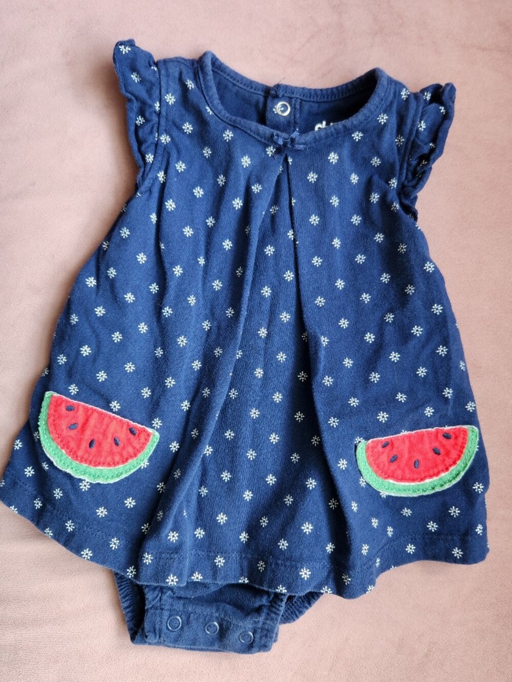 Carter's navy blue baby bodysuit with Watermelons. 12 Months